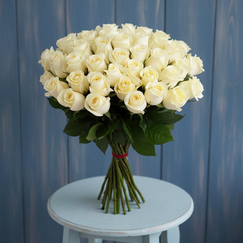 Букет 51 Белая роза Эдлесс Лав в Енотаевке