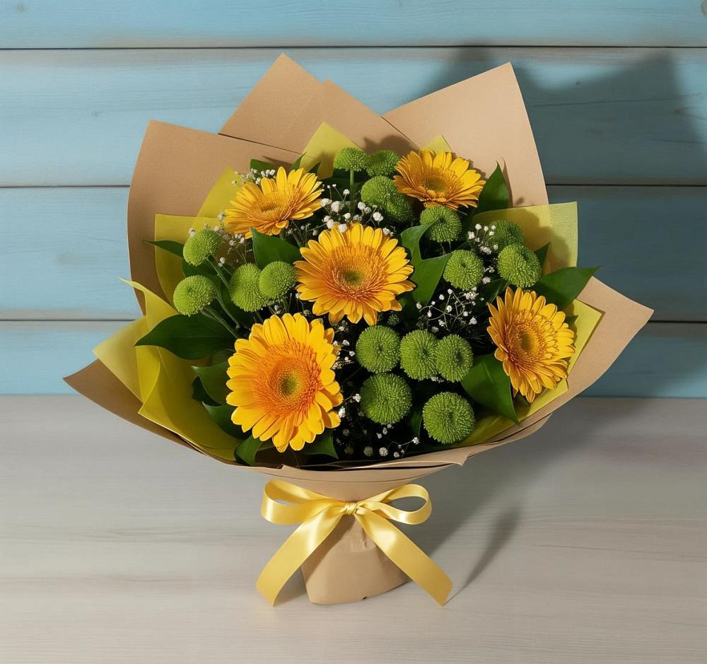 Букет цветов из: Герберы и Хризантемы в Енотаевке