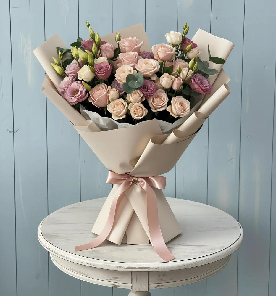 Букет цветов из: Розы и Лизиантусы в Енотаевке