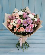 Букет цветов из:  Хризантемы, Розы и Альстромерии #REPLACE_PRED# Енотаевке