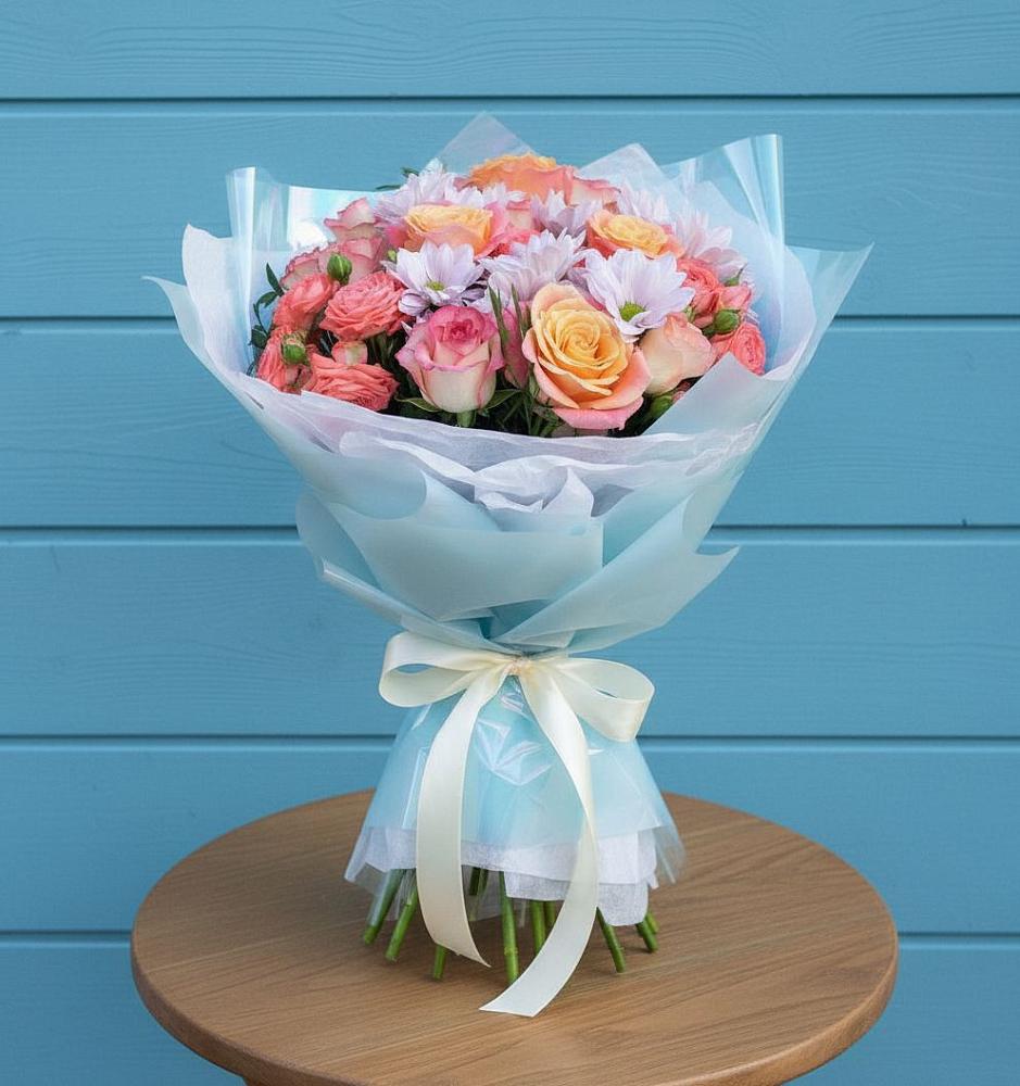 Букет цветов из: Хризантемы и Розы в Енотаевке